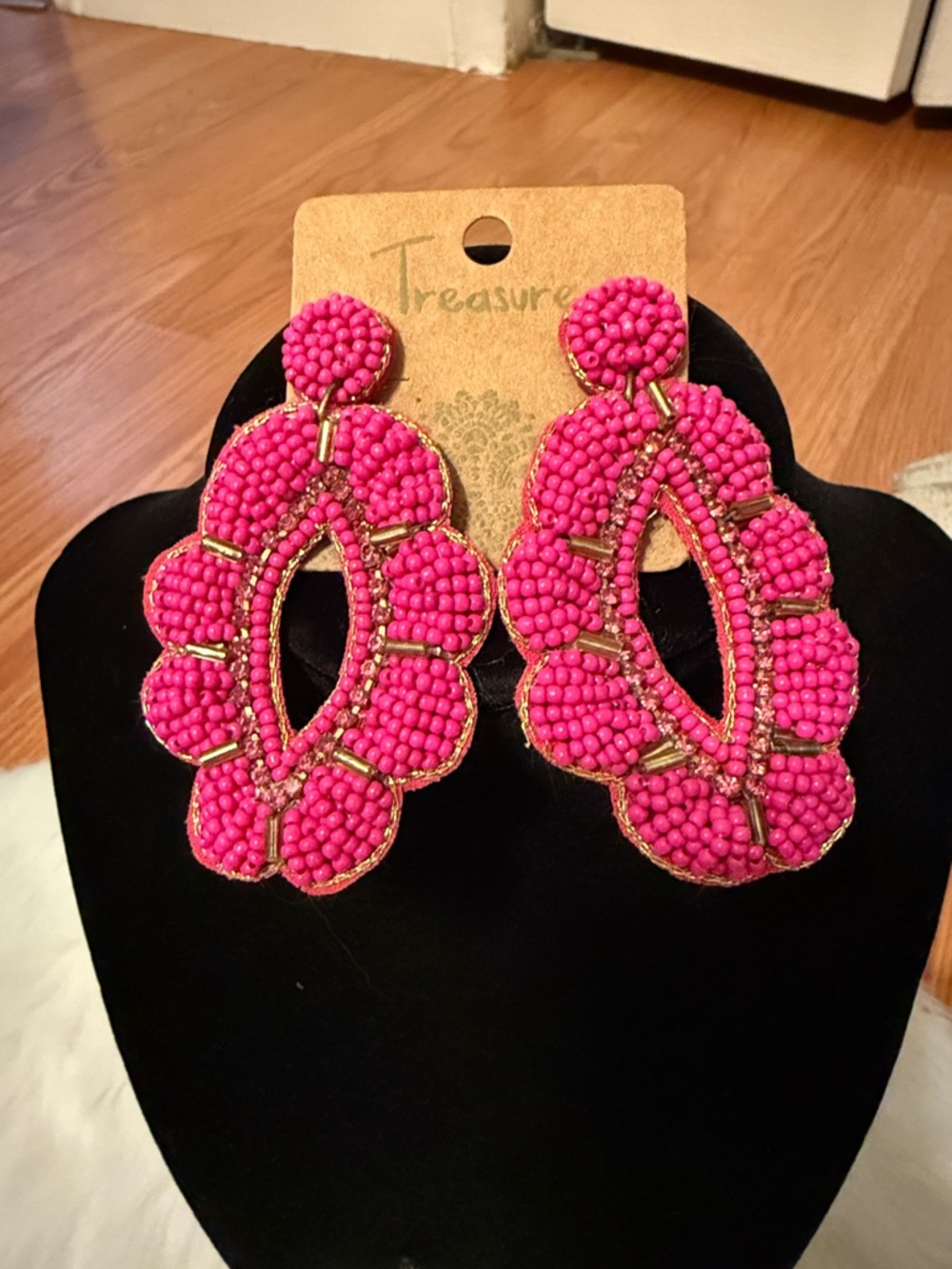 Pink Beaded Statement Earrings